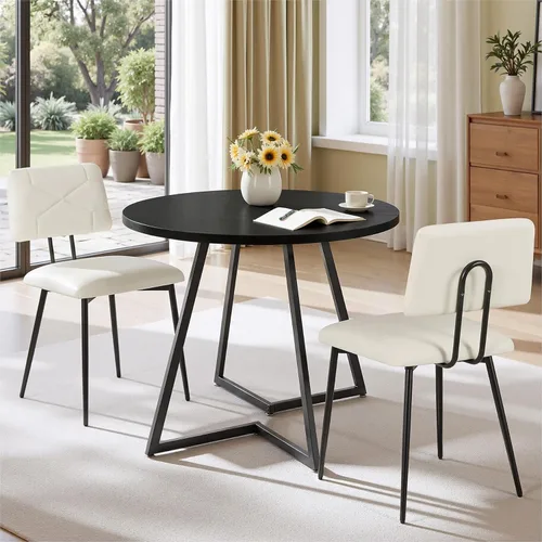 Vista 3 de VECELO Juego de 2 sillas de comedor apilables de piel sintética copetuda Beige