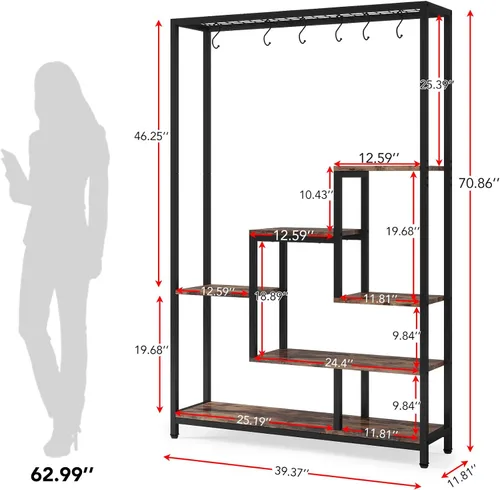 Vista 6 de LITTLE TREE Soporte alto para plantas de interior de 5 niveles, estante de metal grande de 70.9 pulgadas para macetas de bonsái, estante de Marrón