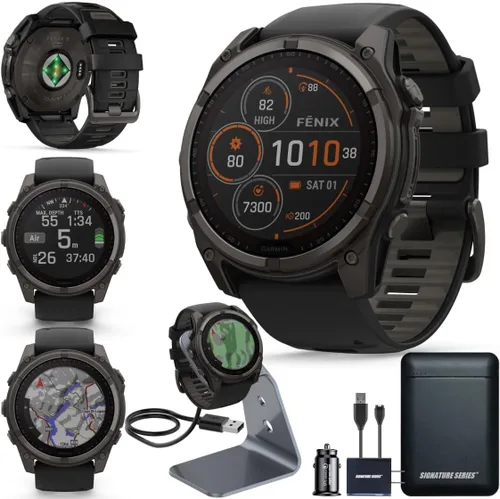 Vista 9 de Garmin Fenix 8 Premium - Reloj inteligente multideporte GPS para correr, 43 mm AMOLED, clasificado para buceo, linterna incorporada Titanio DLC