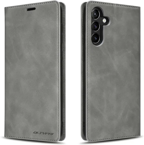 Vista 21 de QLTYPRI Para Samsung Galaxy A14 Case Premium PU Leather Simple Wallet Case [Ranuras para tarjetas] [Soporte manos libres] [Cierre magnético] Funda