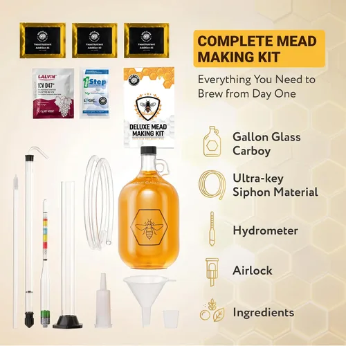 Vista 2 de Kit completo de fabricación de hidromiel para principiantes con levadura e ingredientes de primera calidad - Kit de inicio de elaboración de cerveza