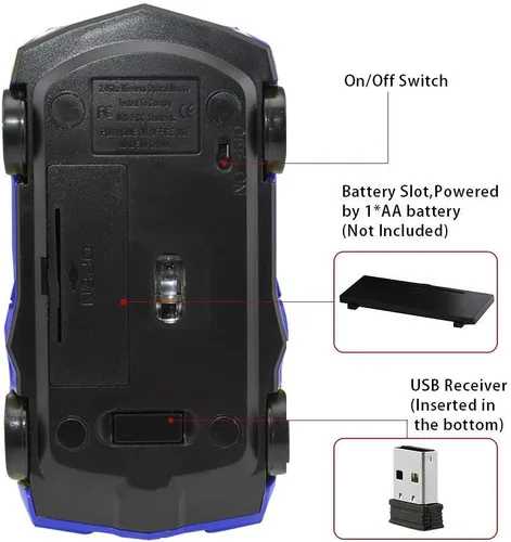 Vista 6 de FASBEL LBGN Wireless Sports Car Mouse Ordenador Ratones Ordenador Portátil PC Ratón Óptico (Azul)