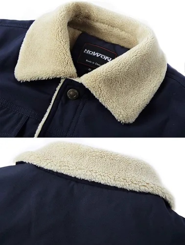 Vista 4 de HOW'ON Chaqueta informal con forro polar Sherpa para hombre, abrigo cálido con cuello de piel