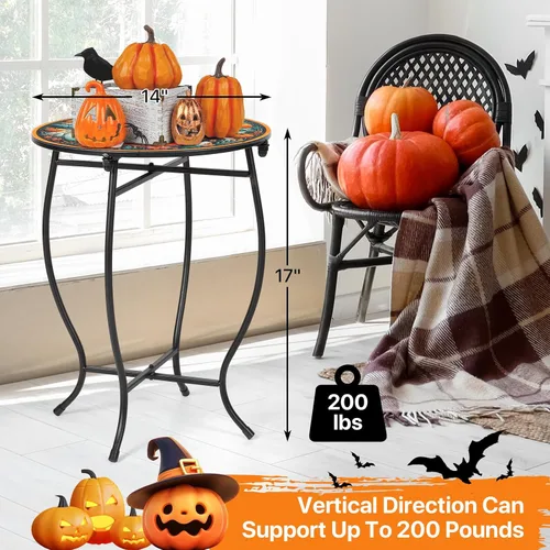 Vista 6 de Fashion&cool Mesas auxiliares de patio, mesa auxiliar de metal resistente a la intemperie de 14 pulgadas para Halloween, mesa auxiliar redonda
