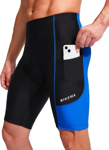 Vista 2 de Bikewa Pantalones cortos de ciclismo para hombre, con acolchado 3D, ropa interior de ciclismo para montar en carretera, MTB, bicicleta, UPF 50+