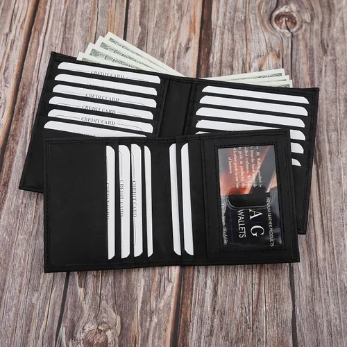 Vista 5 de AG Wallets Cartera de identificación extraíble de cuero de vaca auténtica para hombre, Negro -, Billetera plegable