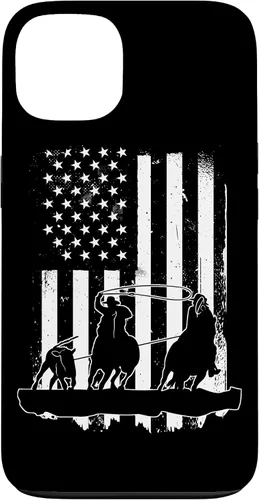Vista 7 de USA Flag Team Roping Design Rodeo Western Horse Country Case for iPhone 17