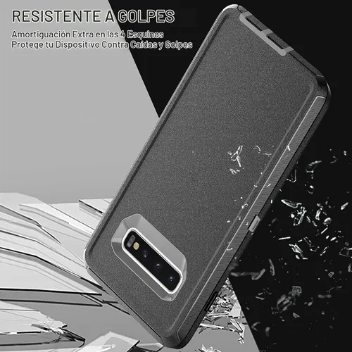 Vista 6 de Funda para Galaxy S10 Plus - Protección resistente 3 en 1 con 2 protectores de pantalla de TPU (negro/gris)