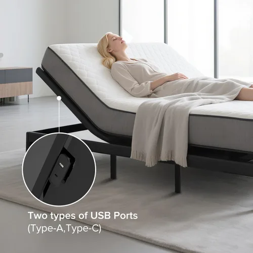 Vista 5 de Base de cama ajustable Queen – Base eléctrica ajustable con control remoto inalámbrico, gravedad cero y masaje, carga USB y almacenamiento debajo