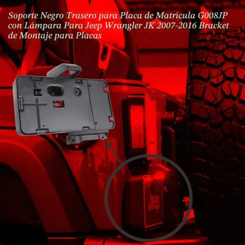 Vista 2 de G008JP - Soporte para matrícula trasera negra con lámpara para Jeep Wrangler JK 2007-2016 Soporte de montaje para matrículas