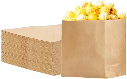 Vista 10 de Pequeñas bolsas de papel marrón para aperitivos, paquete de 100, bolsas de papel kraft a prueba de grasa, reciclables y biodegradables, pequeños