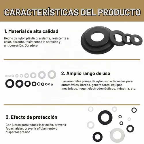 Vista 4 de Kit surtido de 420 arandelas planas de nailon negro/blanco