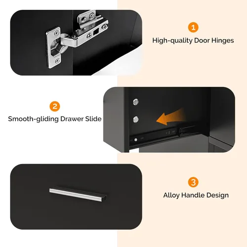 Vista 4 de OmySalon Estaciones de peluquería de montaje en pared, estaciones de salón para estilistas, juego de equipos de peinado con un gabinete de Negro