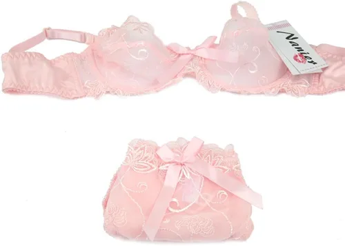 Vista 4 de Conjunto de brasier de encaje fino y transparente para mujer