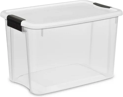 Vista 11 de Sterilite - Caja de almacenamiento de 18 cuartos de galón con tapa blanca y base transparente, paquete de 12 Heavy-Duty and Stackable Plastic