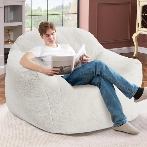 Vista 3 de Puf gigante para adultos, sillas grandes de espuma viscoelástica, sofá puff de gran tamaño con relleno, silla de lectura grande de piel sintética