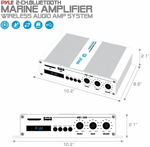 Vista 3 de Pyle Home Marine Amplificador de coche – 2 canales puente compacto 200 vatios RMS 4 OHM rango completo monobloque estéreo e impermeable – Receptor