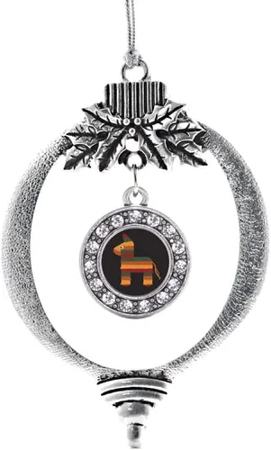 Vista 135 de Inspired Silver - Adorno con dije de cara de carlino - Adornos navideños de círculo de plata con joyas de circonita cúbica