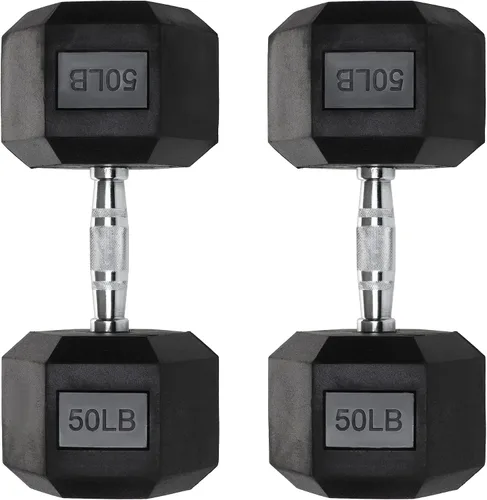 Vista 7 de Mancuernas hexagonales – Pesas recubiertas de PVC resistente, asas moleteadas cromadas – Entrenamiento, ejercicio, levantamiento