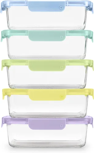 Vista 13 de Ello Color Lock Glass Meal Prep Sets Leak-Proof Glass Food Storage Containers with Airtight BPA-Free Plastic Lids, Dishwasher, Microwave, and