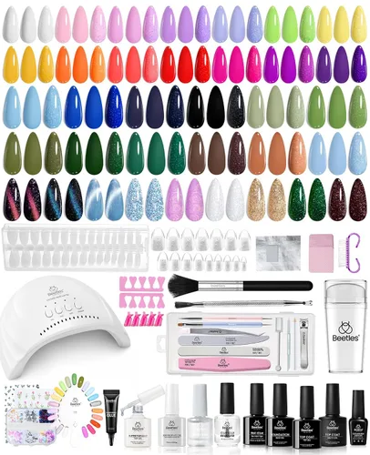 Vista 28 de Beetles - Kit de esmalte de uñas de gel con luz UV, 54 piezas, 32 colores A - Multicolor-32-54