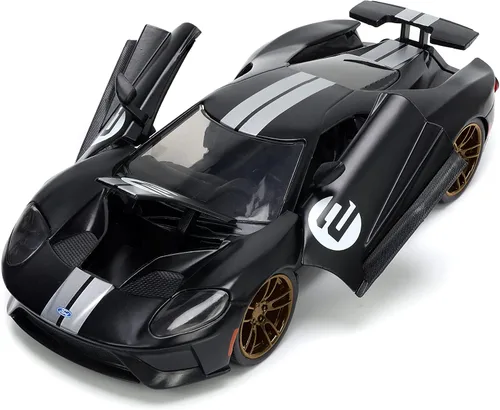 Vista 6 de Jada Toys Big Time Muscle 1:24 2017 Ford GT - Coche fundido a presión con rayas negras/blancas, juguetes para niños y adultos