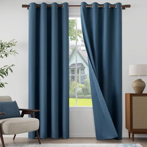 Vista 44 de Cortinas texturizadas de lino 100% opacas de 64 pulgadas de largo, juego de 2 paneles para granja, casa de campo, cortinas ligeras con ojales