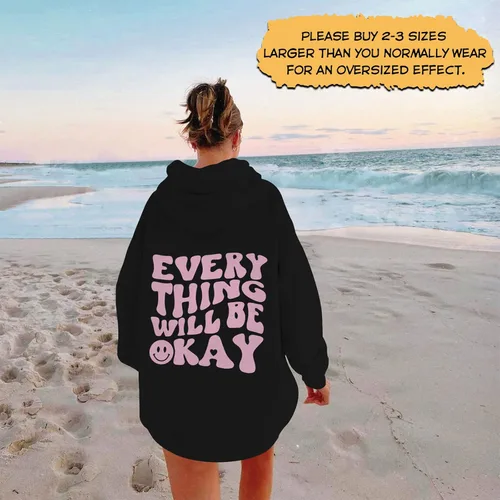 Vista 4 de fat mummy Sudadera con capucha estética con palabras en la espalda, sudadera con capucha de cara sonriente, linda sudadera con capucha para mujer
