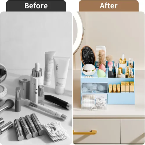 Vista 6 de Organizador de maquillaje con 2 cajones, organizadores de maquillaje para encimera de tocador y baño, organización de maquillaje y almacenamiento