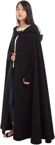 Vista 5 de GRACEART Women's Hood Woolen Cape Bridal Wedding Winter Cloak Plus Size Thick Coat Negro 1