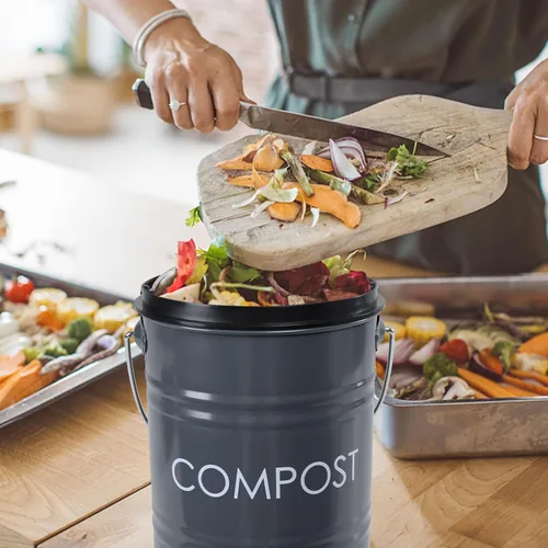 Vista 6 de Vipush Contenedor de compostaje para encimera de cocina compostador con tapa, contenedor pequeño de compost, incluye forro interior de cubo de abono
