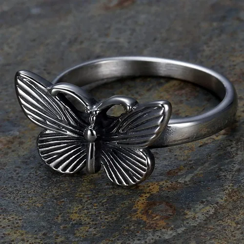 Vista 2 de Jude Jewelers Anillo de acero inoxidable retro vintage con diseño de mariposa