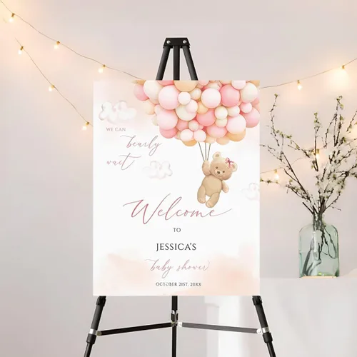 Vista 17 de Señal de Bienvenida Personalizada para Baby Shower de Niño, Señal de Baby Shower Niño, Decoraciones de Baby Shower Azul Boho de Oso Sol, Aquí Viene