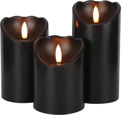 Vista 8 de Eldnacele Velas sin llama que funcionan con pilas con control remoto y temporizador, tira de luces LED de cera real, velas LED de pilar de cera