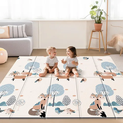 Vista 9 de UANLAUO Alfombra de juego plegable para bebés - 71 x 59 pulgadas, reversible para bebés a niños, antideslizante para interior y exterior
