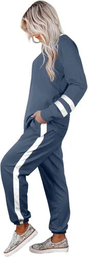 Vista 122 de Aloodor conjunto deportivo de 2 piezas para mujer, con sudadera con cuello redondo, sin botones