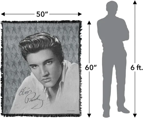 Vista 2 de LOGOVISION Elvis Presley - Manta de 50 x 60 pulgadas, tejido con moves, mezcla de algodón, con flecos