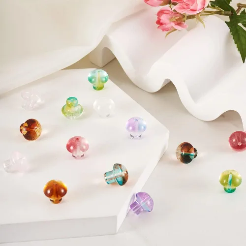 Vista 6 de KISSITTY 80 cuentas de cristal de hongo 3D de cristal perforadas en el centro de setas espaciadoras para decoración de joyas, manualidades
