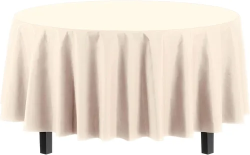 Vista 2 de Party Solids Mantel redondo de plástico color marfil, 84 pulgadas, paquete de 24
