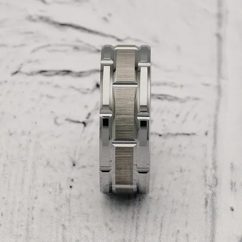 Vista 3 de 100S JEWELRY - Anillos de tungsteno cepillado, de boda o compromiso, para hombre, patrón de ladrillos plateados, tallas 6-16