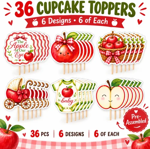 Vista 3 de ALISSAR 36 piezas de adornos para cupcakes de Apple Baby Shower