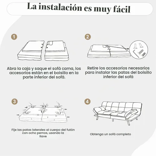 Vista 8 de Opoiar Sofá cama plegable de espuma viscoelástica convertible con reposabrazos y respaldos ajustables para espacios pequeños, oficina, estudio