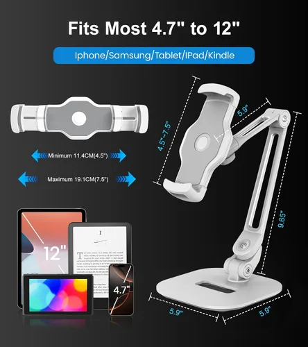 Vista 2 de Soporte ajustable para tablet de escritorio, soporte giratorio de 360° para iPad Air mini Pro de 4.7 a 12 pulgadas, iPhone, Samsung POS, Kindle