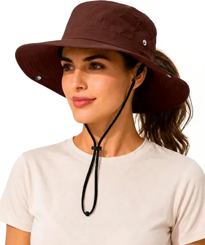 Vista 18 de Sombrero de lluvia impermeable de ala ancha para mujeres y hombres UPF50+ Beige