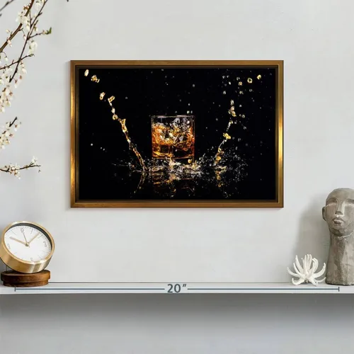 Vista 8 de ElephantStock - Arte de pared con salpicaduras de whisky - Lienzo enmarcado flotante horizontal - Decoración de pared de comedor - Arte de lienzo