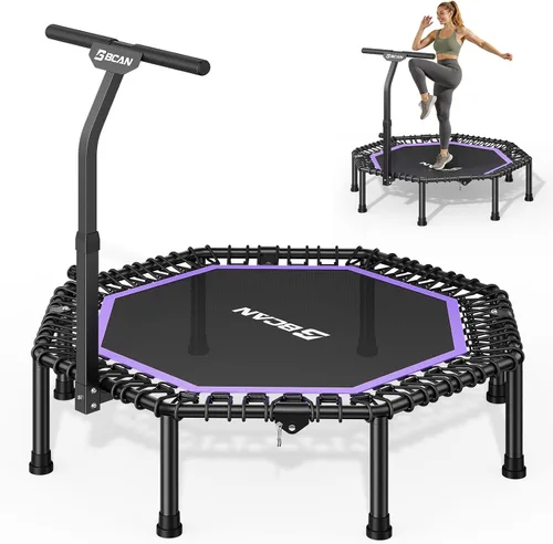 Vista 10 de BCAN - Cama elástica miniatura octagonal de 51 pulgadas, carga máxima de 450 libras; cama elástica de aptitud física con barra de asa T ajustable