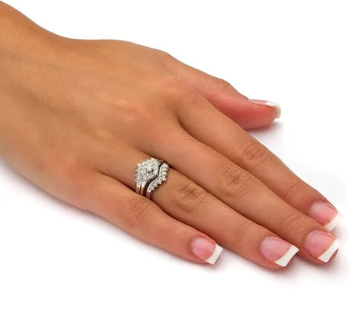 Vista 3 de PalmBeach Jewelry Yellow Gold-Plated or Platinum-Plated Sterling Silver Round Genuine Diamond 3 Piece Bridal Ring Set (15 cttw, I Color, I3 Clarity)
