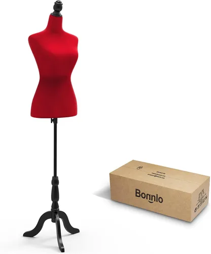 Vista 10 de Bonnlo Maniquí de costura, apto para clavar alfileres, para vestido de mujer, con base de trípode de madera.