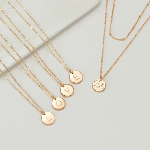 Vista 7 de Gold Initial Layered Necklaces for Women, 14K Gold Plated Coin Letter Necklace Skinny Bar Stacking Necklace Coin Necklace Layer Necklace Multi Bar