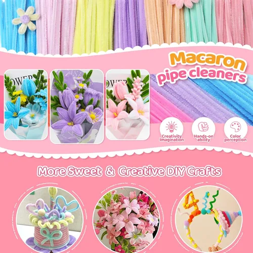 Vista 6 de 600 limpiadores de pipas pastel a granel con pompones para Suministros para manualidades de macaron